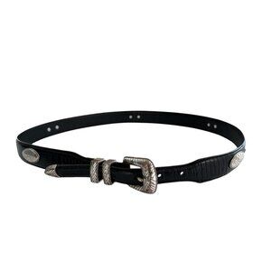 Black Leather Belt with Silver Buckle